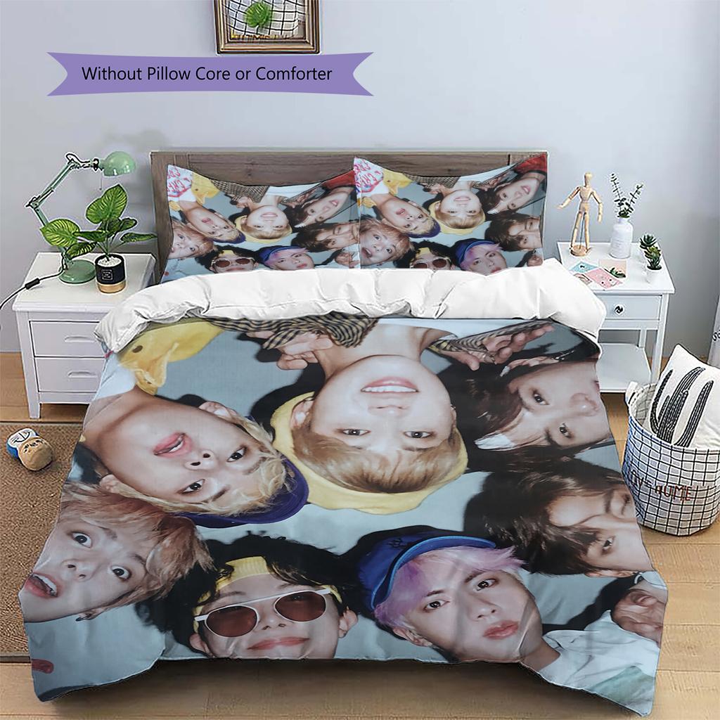 BTS Pattern Bedding Home Decoration Birthday Gift (1 * Duvet Cover + 2 * Pillowcase, Without Core)