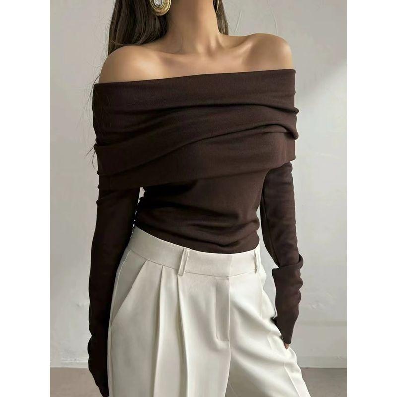 Fashion Style Off Shoulder Elegant Silm Chest Wrap Knitting Sweater Off Shoulder Knitted Sweater