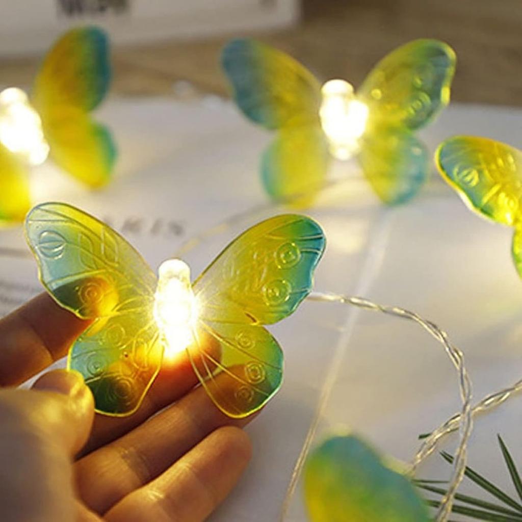 1PC 10/20LED Green Yellow Butterfly String Lights Battery Powered Suitable For Home Indoor Outdoor Birthday Party Decoration