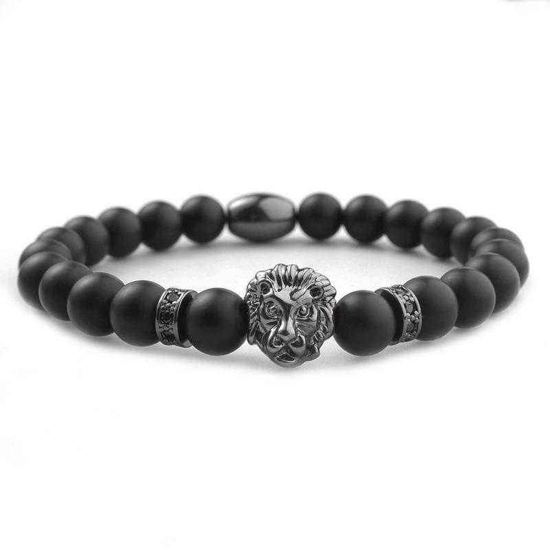 Lion Head Micro-inlaid Frosted Prayer Beads Fashion Bracelet