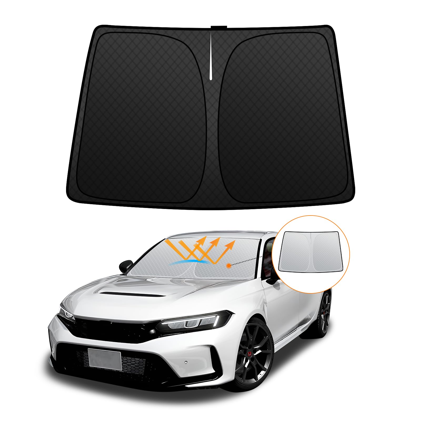

Honda Civic FL Series Windshield Sunshade UV No Suction Cups Light Summer UV Easy Installation and Interior Includes Storage Bag [Enhanced Edition] чёрный