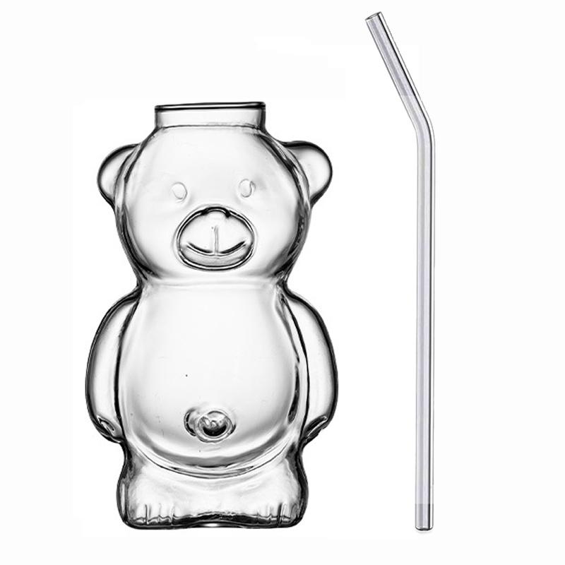 300ml Creative Bear High Borosilicate Glass Cup With Straw Clear Juice & Cocktail Glass Heat-resistant Milk Coffee Cup For Home 300ml