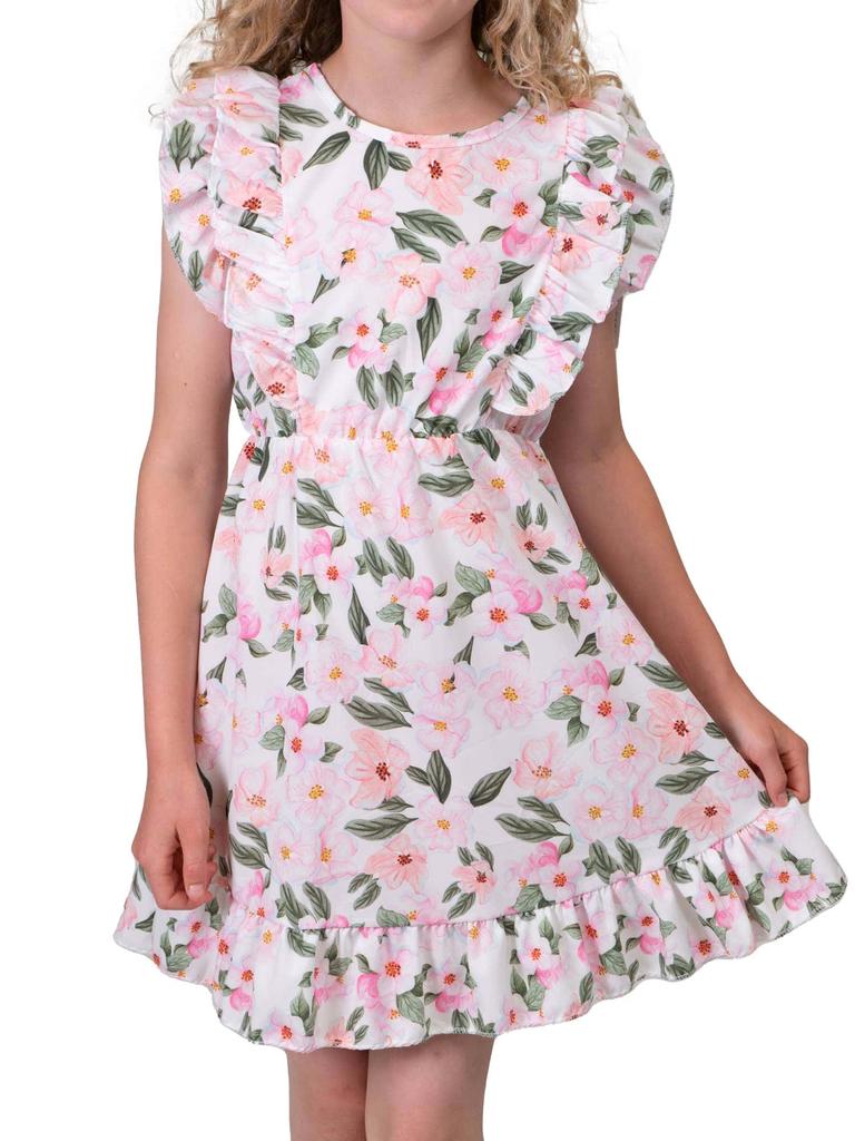 Mädchen Kleid mit Volants Blumenmotiv