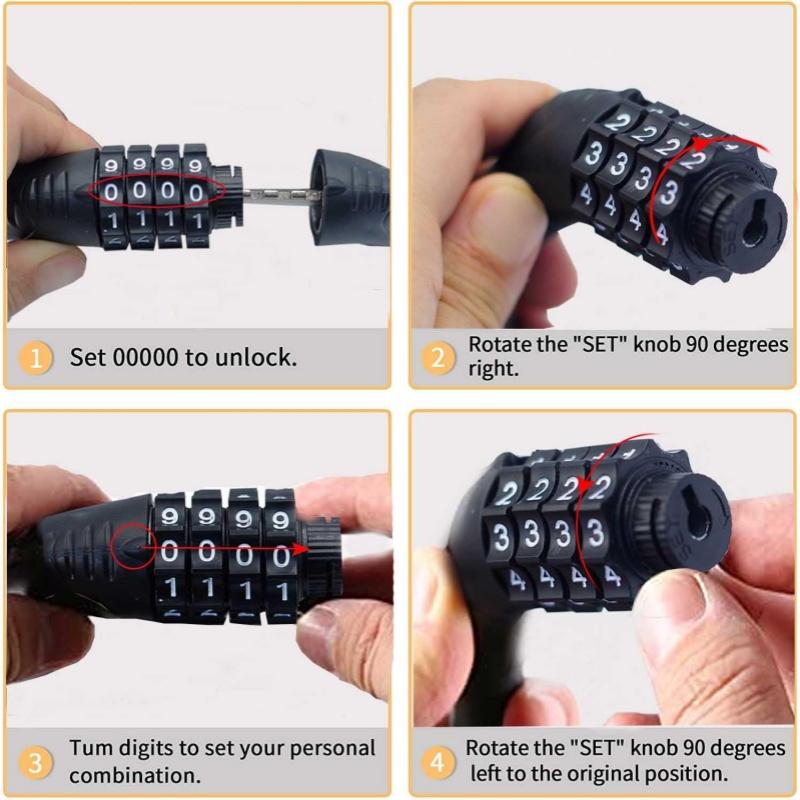 4-digit Password Lock, 35 Inch Long Coil Security Reset Strong Cable Lock, Suitable for Anti-theft of Various bicycles,Scooter
