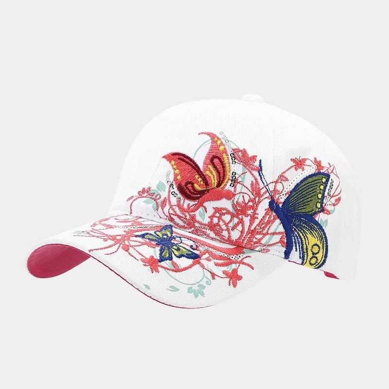 Cappellino da Baseball Ricamato con Farfalla in Cotone per Donna con Protezione Solare e Vestibilità Regolabile