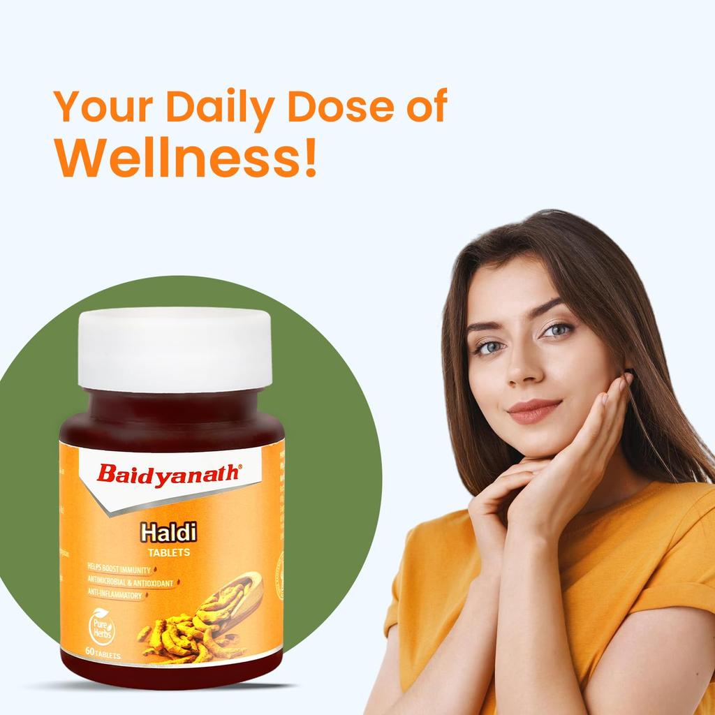 Baidyanath Turmeric Tablets Pack Of 2  X 60 Tabs Each 250mg Natural Haldi Extract For Immunity Skin Glow And Healthy Digestion Support