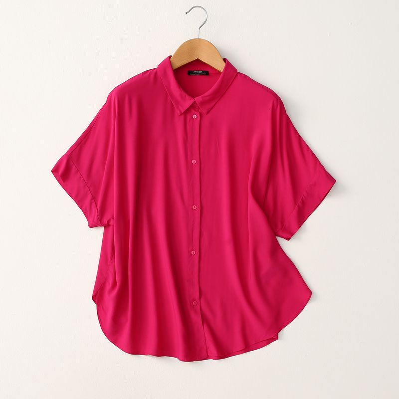 

Self-Retention ~ Export Loose High Quality Short-Sleeved Cotton Silk Shirt Summer Thin Pure Color Artificial Cotton Plus Size Women s Clothing Rose (slight blemish) Free size