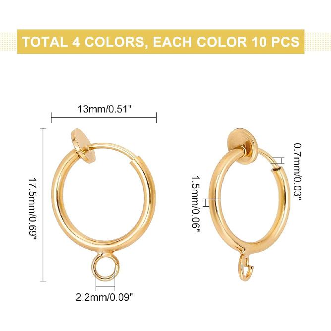 

PH PandaHall 40pcs Clip-on Earring Converters - 4 Colors Non-Pierced Components Findings, 0.5 Inch Brass Dangle Clip With Easy Open Loop for DIY