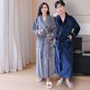 Couple's Coral Fleece Pajama Set: Women's & Men's Long, Thick, Warm Bathrobe for Autumn & Winter