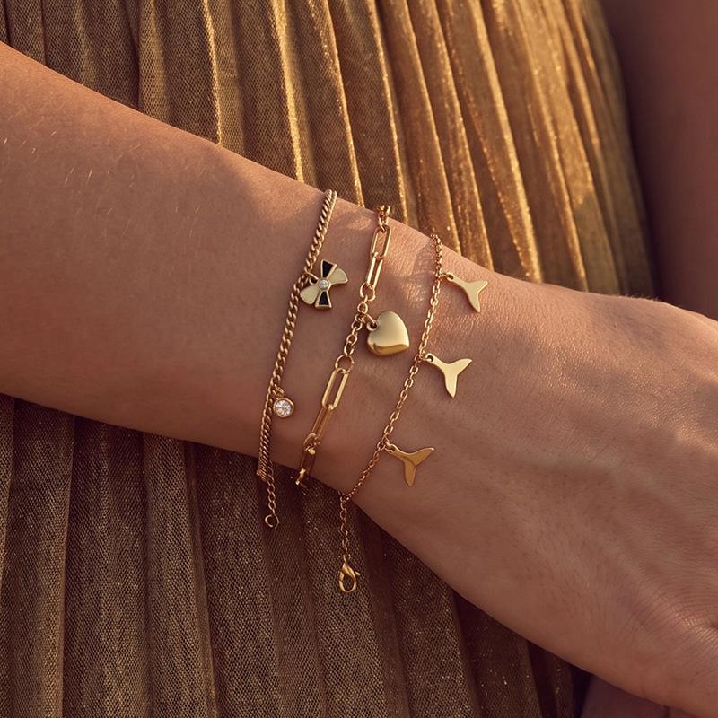 Trendy 18K Gold Plated Zircon Bowknot Bracelet Stainless Steel Various Geometric Adjustable Chain Bracelet Anti Tarnish Jewelry