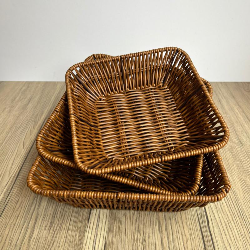 Imitation Rattan Fruit Bread Snacks Storage Tray Coffee Bar Storage Basket Desktop Sundries Organizer Kitchen Storage Boxs