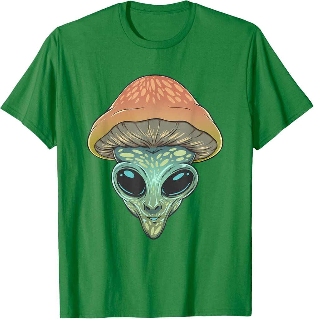Mushroom Alien Extraterrestrial Trippy Psychedelic Graphic Tee Casual Cotton T-Shirt