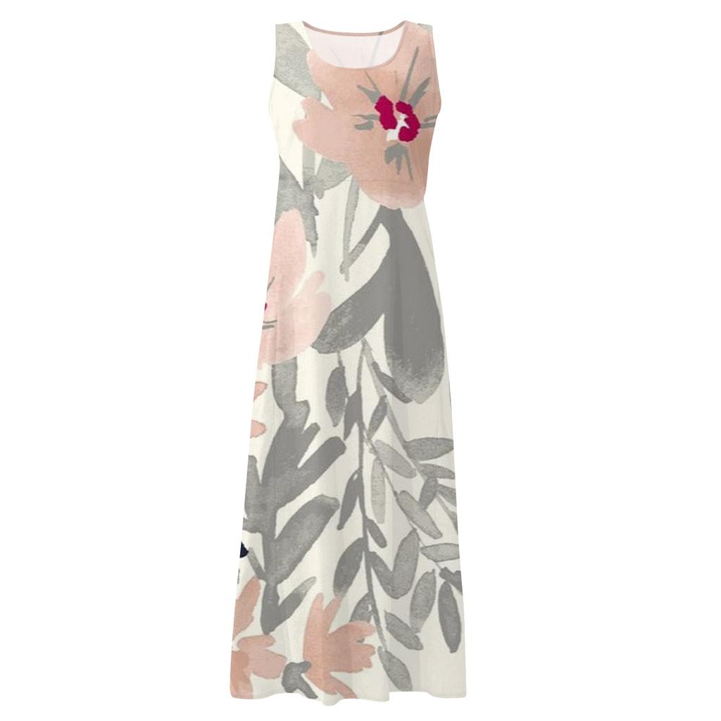 Women's Casual Comfortable Floral Print Sleeveless Cotton Pocket Dress