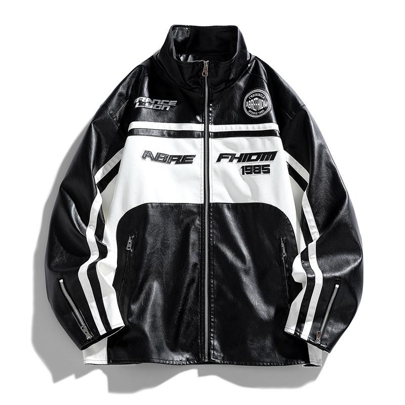 New Fattened Plus Size Leather Jacket Men's PU Leather Tooling Large Size Leather Jacket Men's Stand-Up Collar Locomotive Douyin Cross