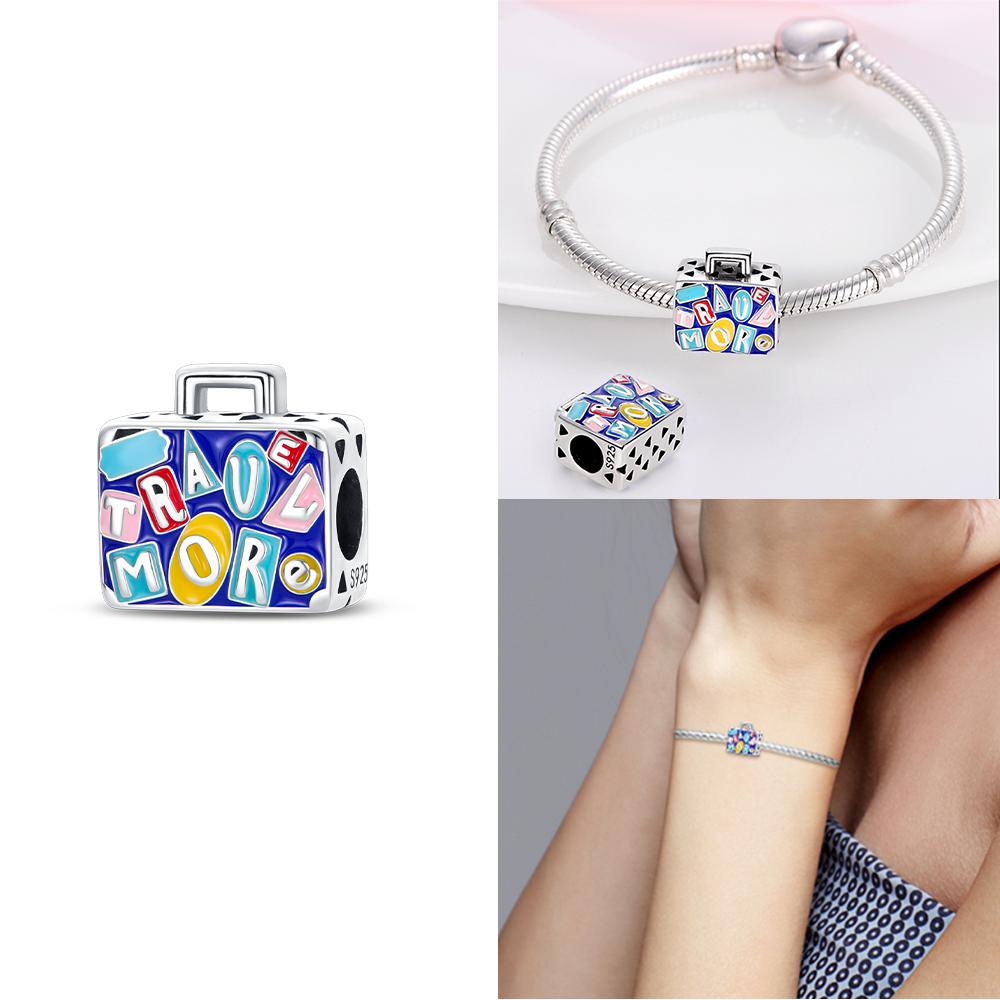 Original Charms Copper Pink High Heels Girl'S Suitcase Airplane Bag Beads Fit Bracelet Delicate Women Diy Holiday Gift