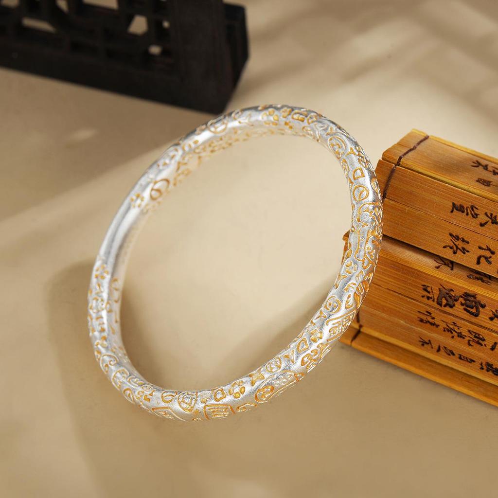 Silver-Plated Fortune Cat Bangle: Peace & Joy Fu Character Bracelet
