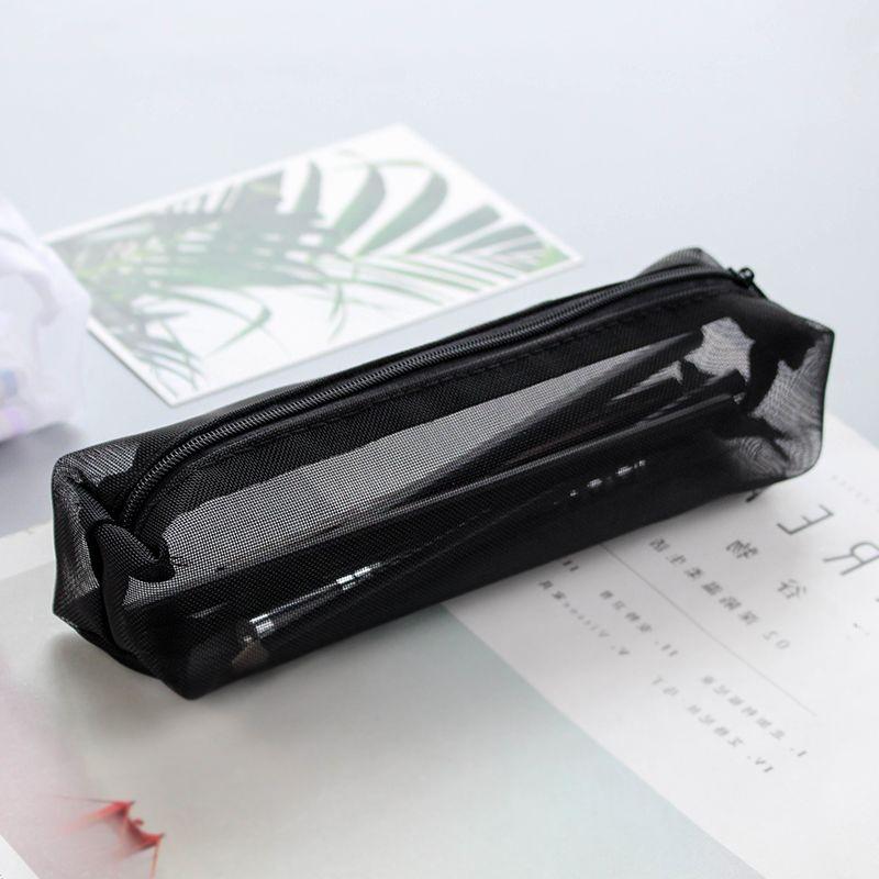 Ylon Mesh Pencil Pen Holder Case Bag Black for Students