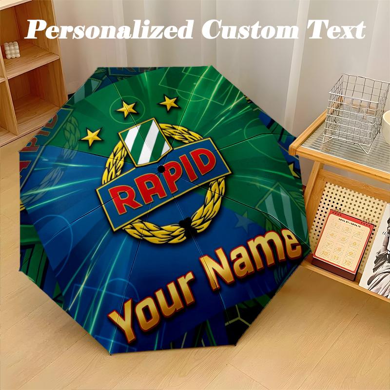 8 Rib Auto Folding Umbrella Rapid Wien FC Print Custom Name Text Portable Rain Gear