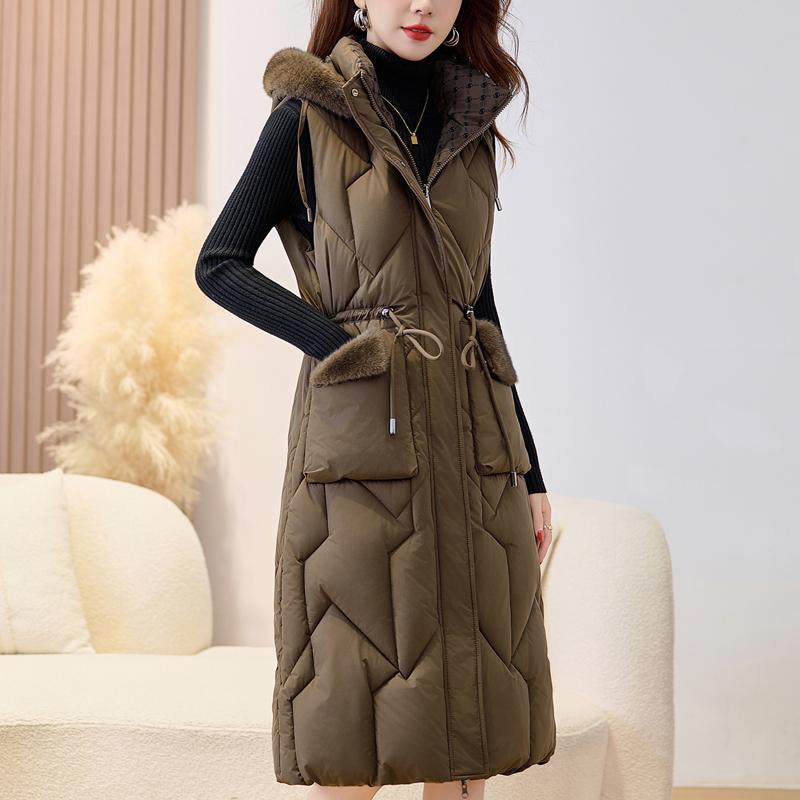Fashion Winter Women's Long Warm Vest Hooded Faux Fur Collar Can Be Worn on Both Sides Thick Sleeveless Parkas Woman Jackets
