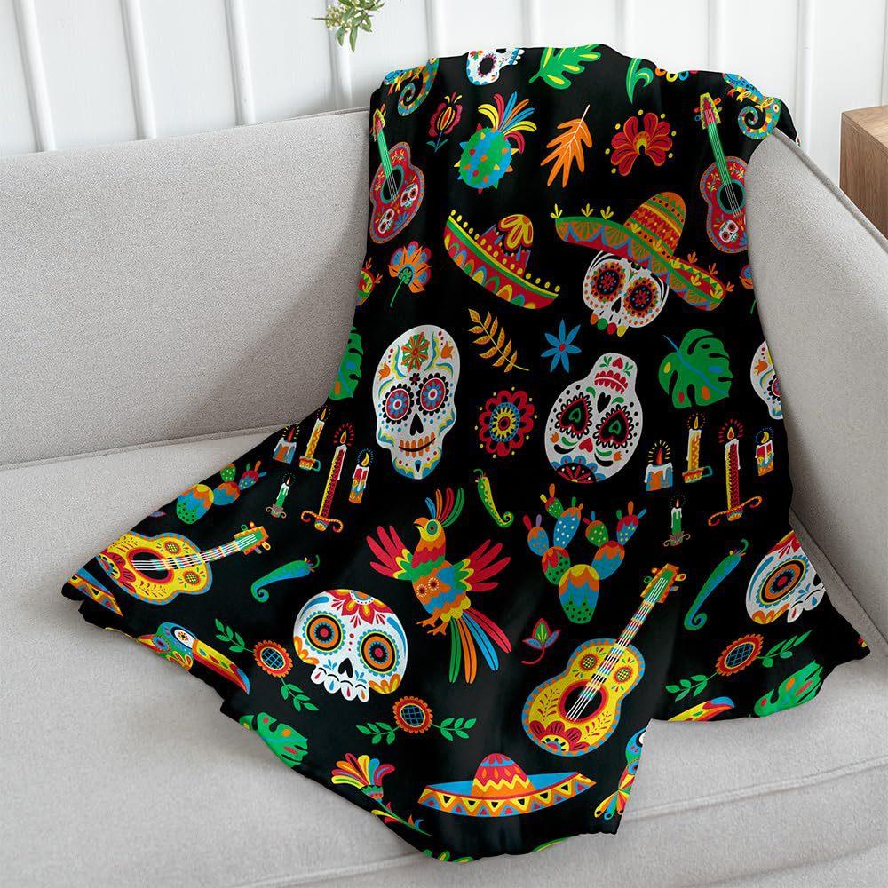 Vintage Day of the Dead Printed Flannel Blanket All Seasons Skull Digital Printed Blanket