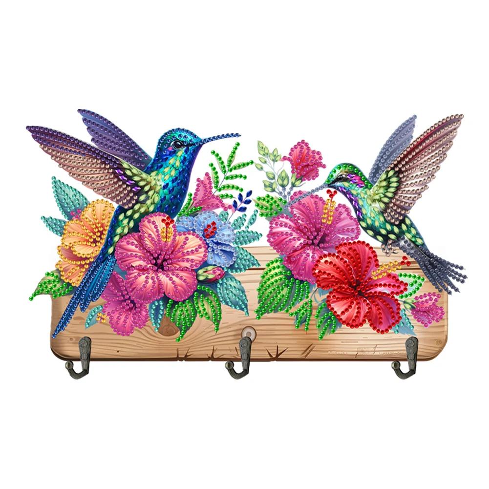 Wooden Special Shaped Warm Animal Family Diamond Art Hanging Hooks Rhinestone Painting Keychain Hanger DIY Crafts Decor