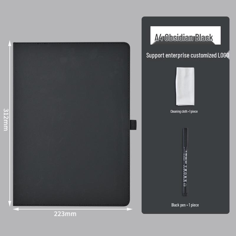 A4 Portable Double-Sided Leather Whiteboard Notebook with Pen чёрный
