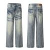 Mens Womens Vintage Washed Denim Jeans Blue Straight Leg Loose Fit Casual Pants Daily Wear