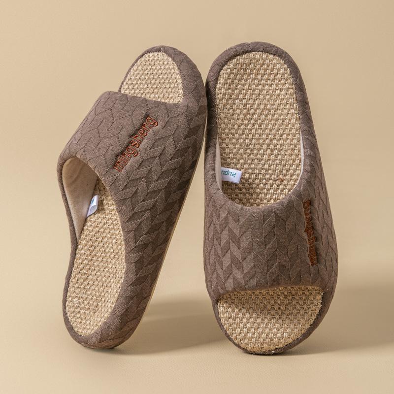 

Домашние льняные тапочки для отдыха, подходящие для всех сезонов, на толстой подошве, с увеличением высоты, дышащие, нескользящие тапочки для пола 44-45 коричневый