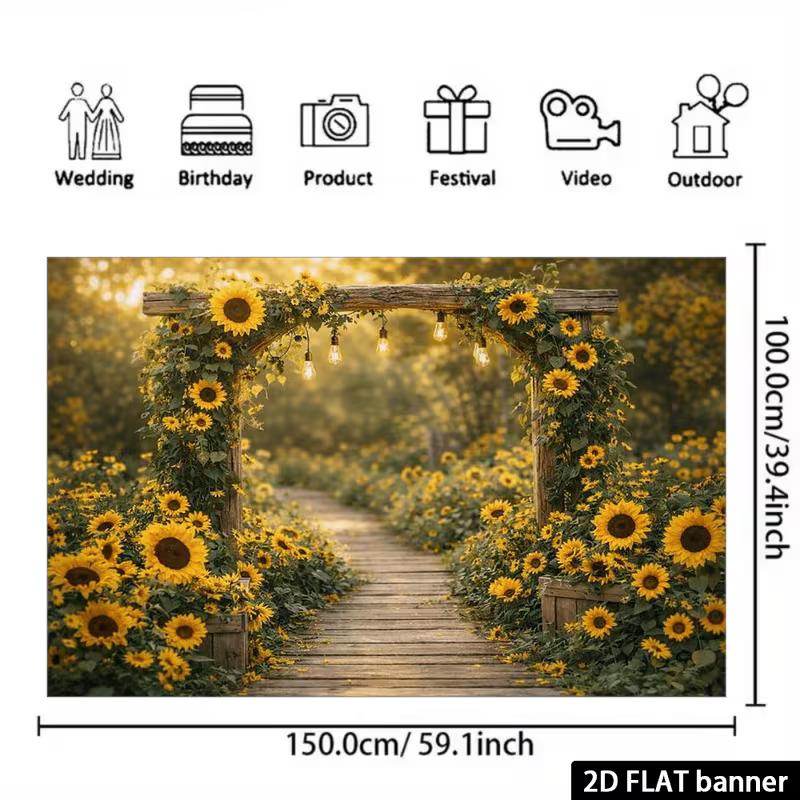 2D Rustic Garden Backdrop Sunflower Arch with Lights Portrait Studio Background