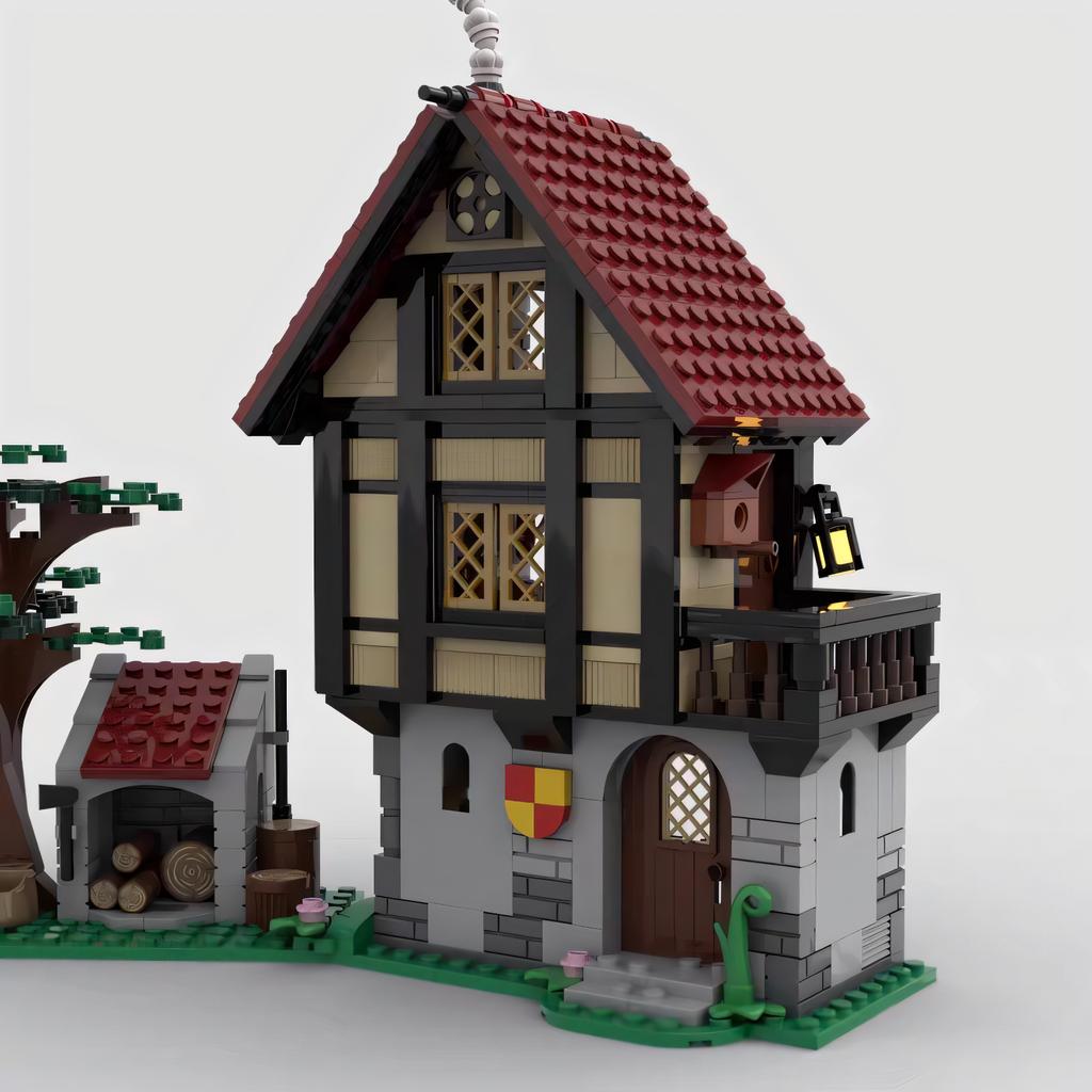 Non-Toxic Moc Medieval Small House Particle Intelligent Assembly Building Blocks Toy Pendulum With Printed Components