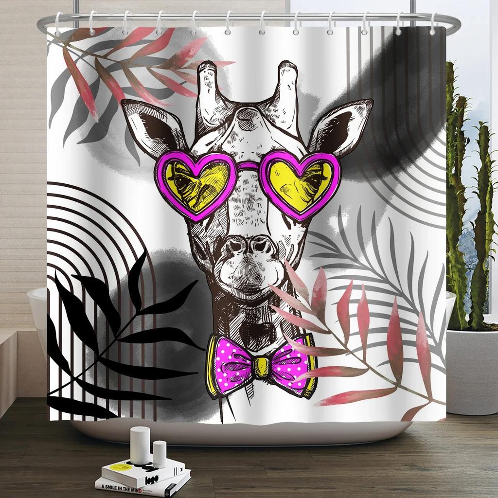 Roztomilý Vtipný Lama Alpaka Sprchový Závěs Zábavná Kreslená Zvířata Kaktus Sprchové Závěsy do Koupelny Domácí Dekorace Vodotěsný Koupelnový Závěs