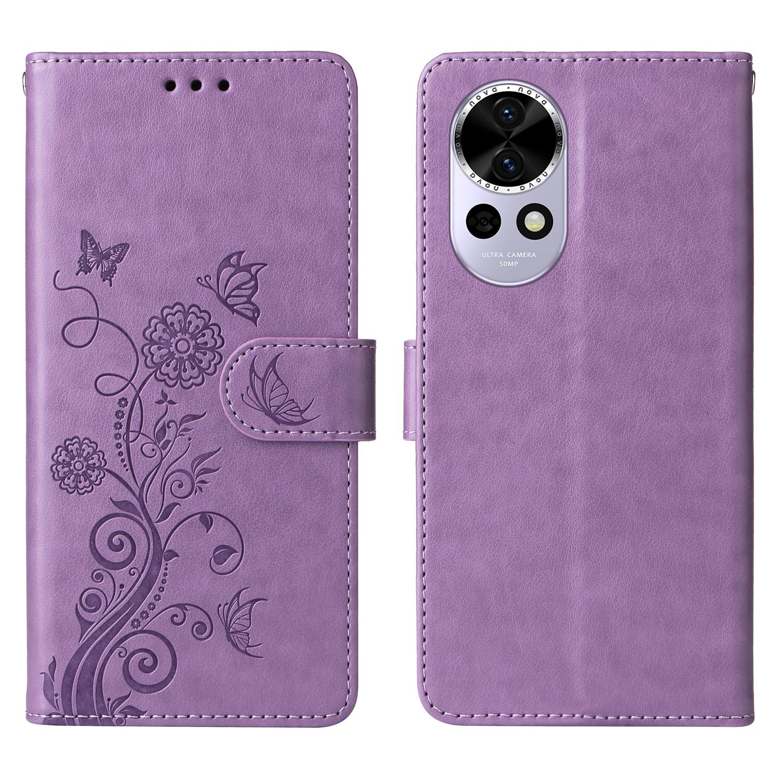 

Кожаный чехол для Huawei nova 13 5G/nova 12 5G с тиснением в виде бабочек и цветов, кошелек-подставка A