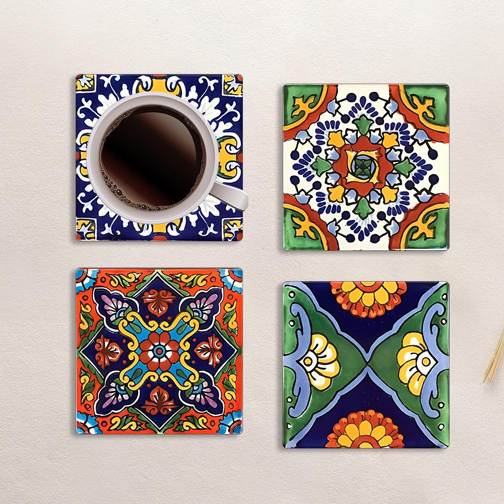 New Cross-Border Square Chinese Ink Style Wooden Coasters - Home, Café & Party Table Decor