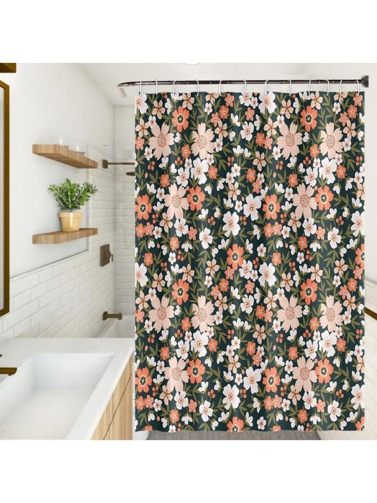 

Floral Shower Curtain Boho Pink Flower Green Leaves Lush Plants Nature Botanical Bath Curtain Waterproof Fabric Modern W60H190(CM)-1 Pcs