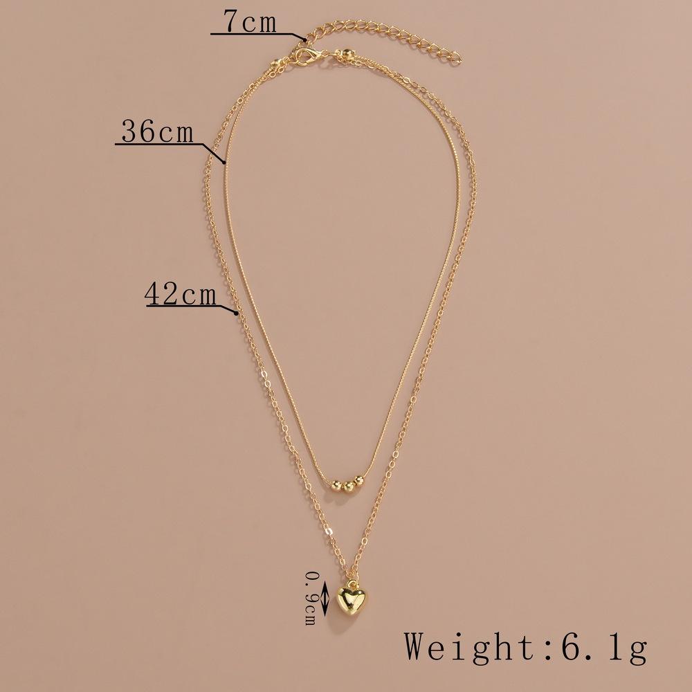 Personalized Stacked Wind, Love Gold Bead Pendant, Double-layer Women's Necklace, Adjustable Collarbone Chain