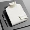 Mens Autumn Winter Knitted Turtleneck Sweater High Elastic Long Sleeve Slim Fit Pullover Simple Style Male Casual Knitwear