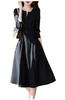 Mimi Long com Tamanho G Vestido Feminino Linha A, Mangas, Cinto, Preto,