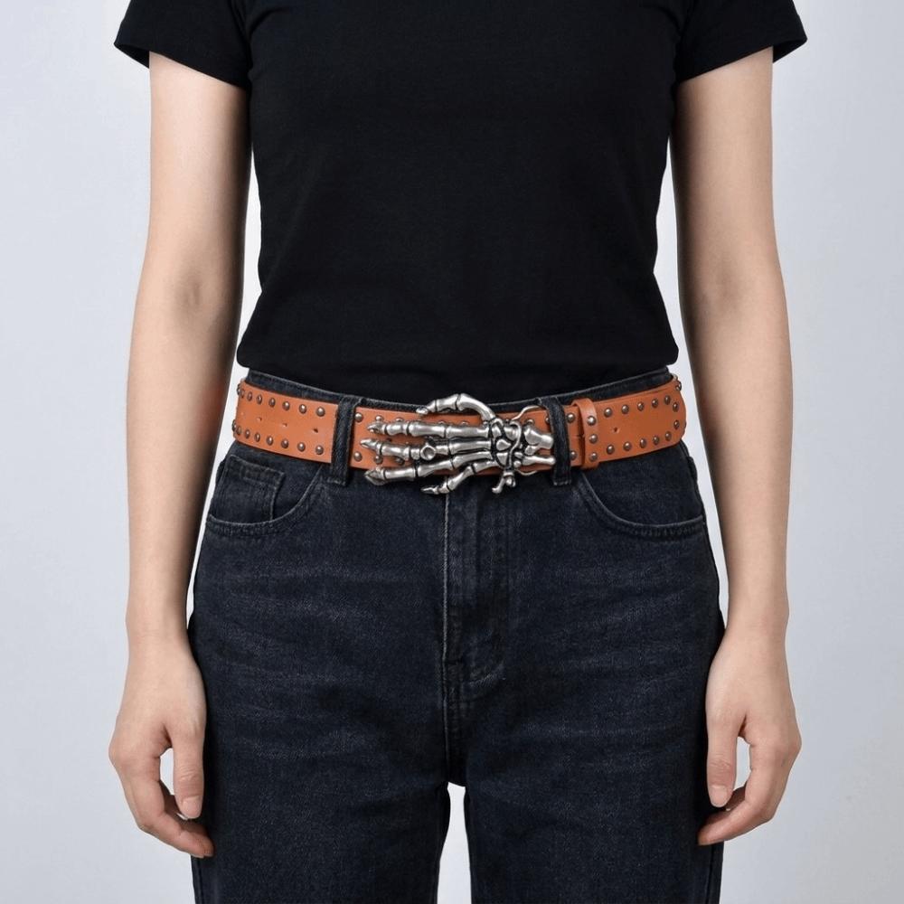 Adjustable Black Rivet Belt Wide Skeleton Claw Belt Fashion Skull Waistband Waist Seal