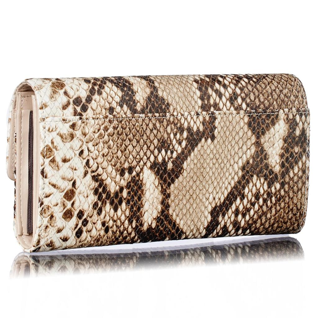 [VOICE] Align Anaconda Diamantina Women's Flap Long Wallet, Made with Italian Atema Leather, Elegant Python Embossed Design, Perfect for Improving