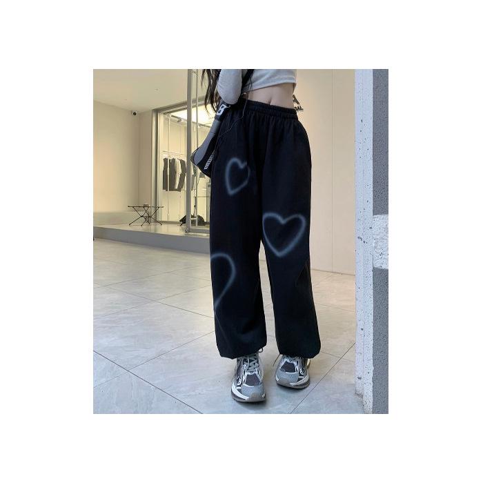 

Женские спортивные брюки Love Heart с высокой талией и утягивающим эффектом — модные прямые повседневные брюки на весну/лето L чёрный