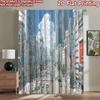 2D flat printing 2pcs Curtains Anime City Street Scene People Traffic Digital Printed Polyester Drapes Birthday Party Perfect