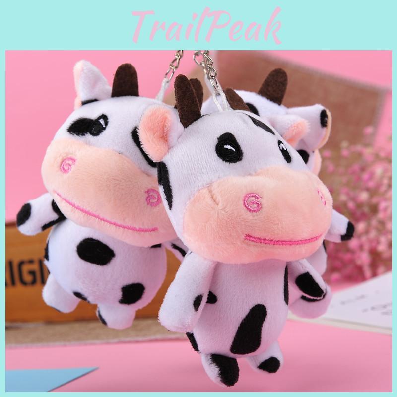 Small Black And White Cow Plush Keychain Creative Animal Ornament Gift