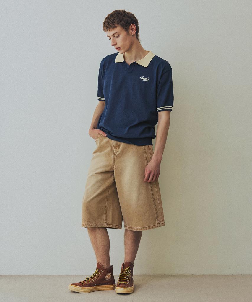 NODU Side Cut Washed Bermuda Shorts [Beige]