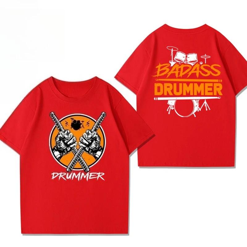 2025 Summer New Rock Drum Guitar and Instrument Printed Graphic T-shirts for Men and Women Short-sleeved T-shirts Streetwear
