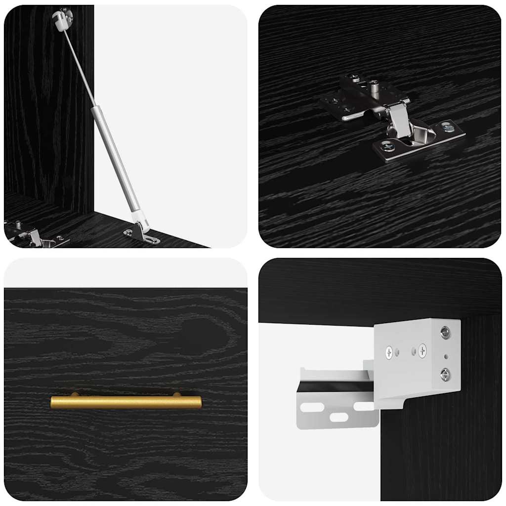 Wall Mounted Wall Cabinet Black Oak Effect 80 X 36.5 X 35 Cm