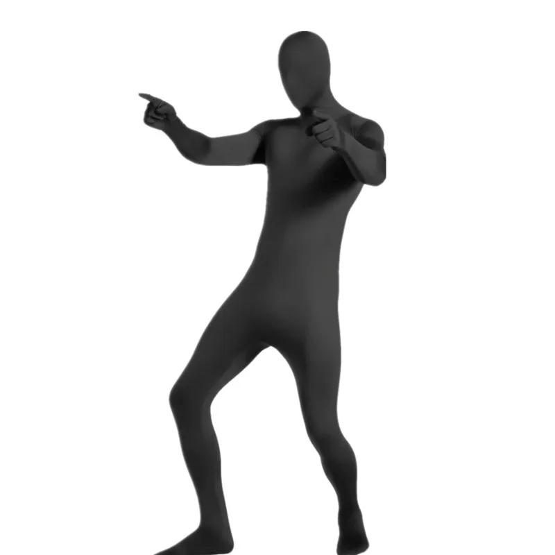 Erwachsene Kind Ganzkörper Kapuzenstrumpfhose Hohe Dehnbarkeit Grün Bühnenauftritt Reißverschluss Kostüm Halloween Unsichtbarer Mann Verkleidungskostüm