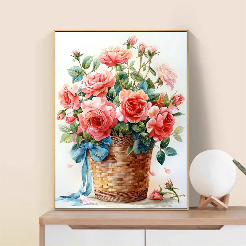 5d DIY Diamond Painting Cross Stitch Rose Flower Basket Diamond Embroidery Mosaic Full Round Drill Home Decor