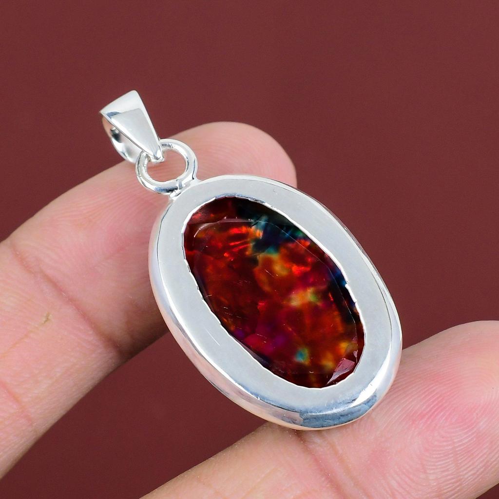 Fasetterat Ammonit Hänge Naturlig Ädelsten Smycken 925 Sterling Silver Hänge Handgjort Födelsestenshänge Ammonit Smycken Jubileumsgåvor