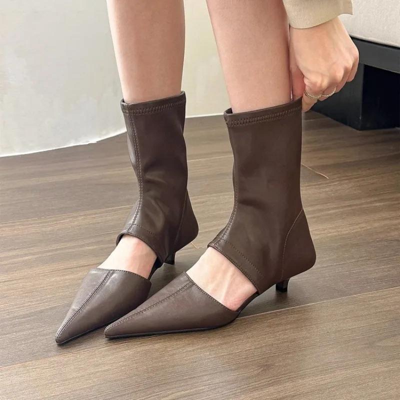 Spring New Pointed Hollowed Out Cool Boots Boots Sleeve Elastic Women's Boots Stiletto Fashion Shoes