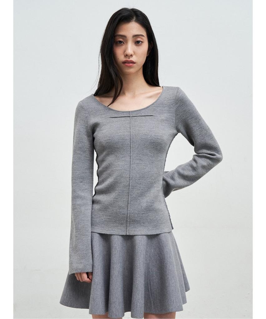 Anggae Scooped Neck Pullover Gray